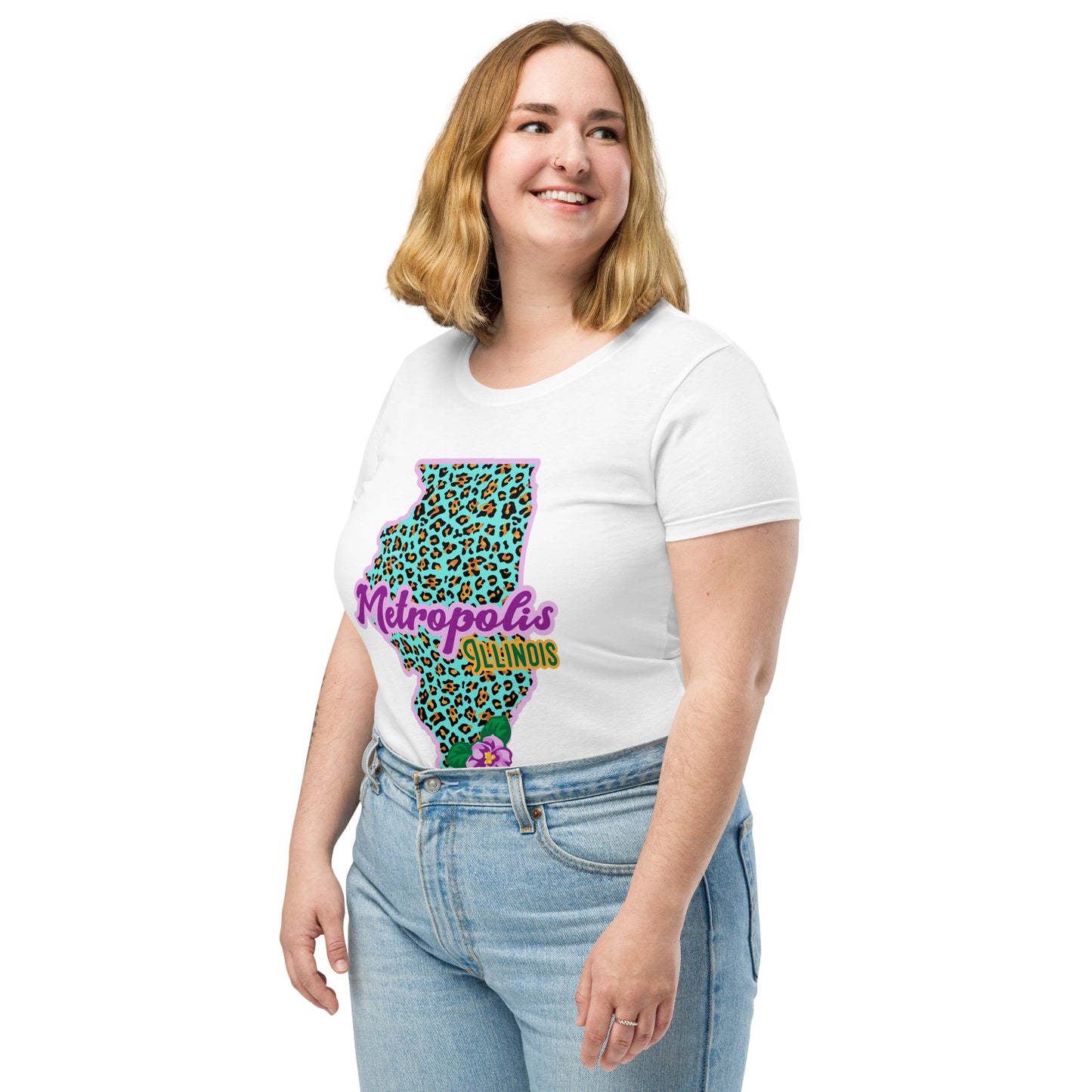 Metropolis Illinois State Flower Over Leopard Print Women’s fitted Shirt