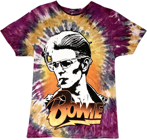 David Bowie Smoking Purple to Yellow Burst Tye Dye Short Sleeve Shirt