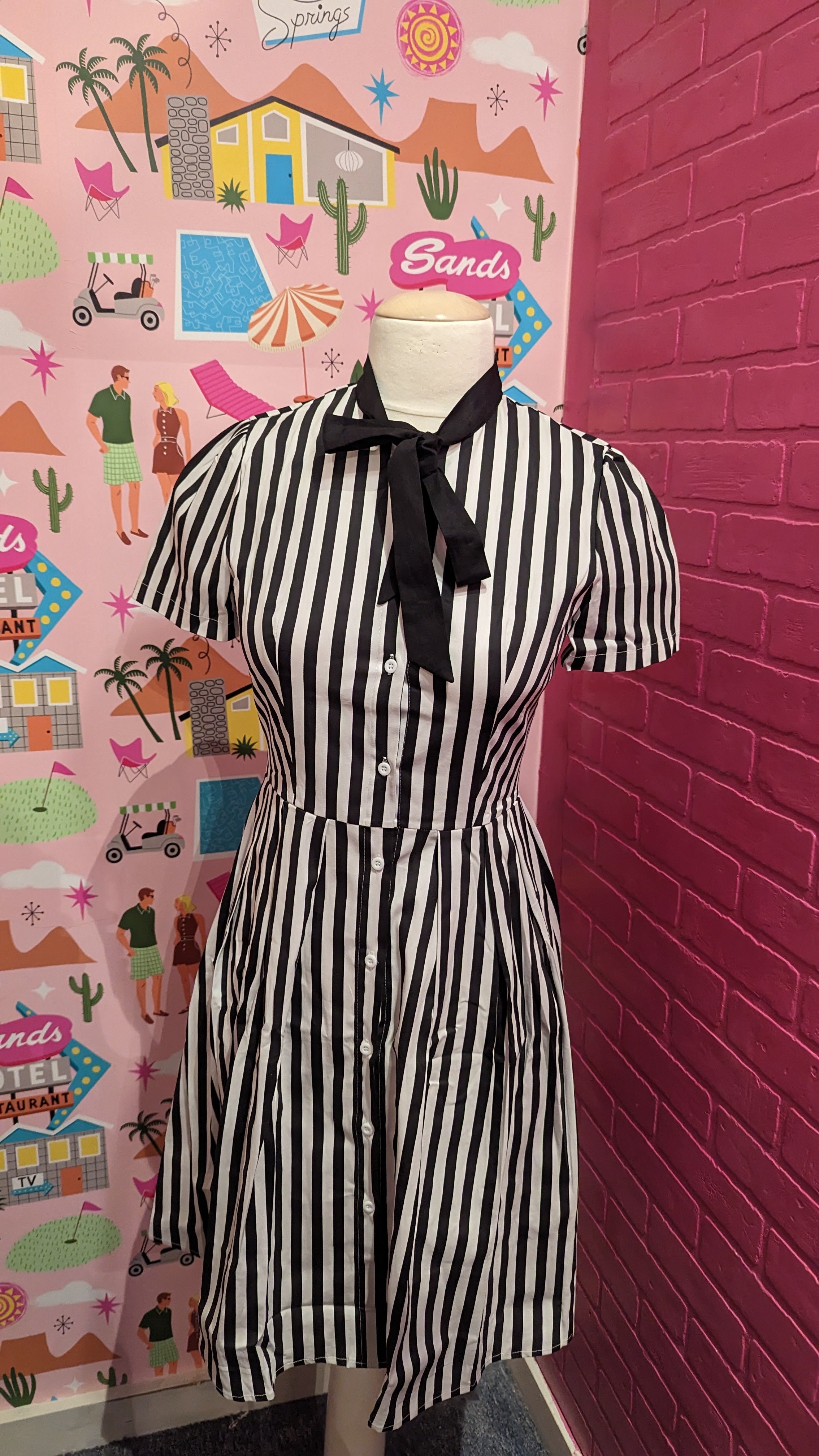 Retro Black and White Striped Print Dress