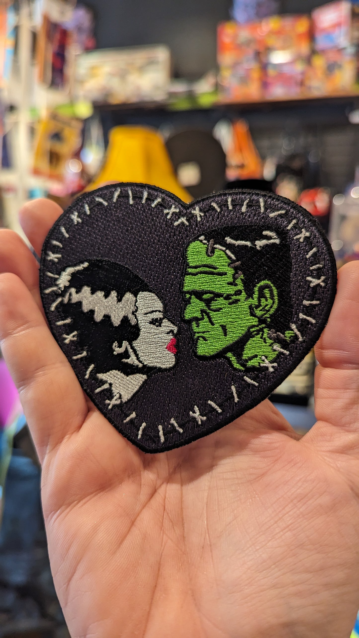 Frankenstein and Bride Heart Shaped Iron on Patch