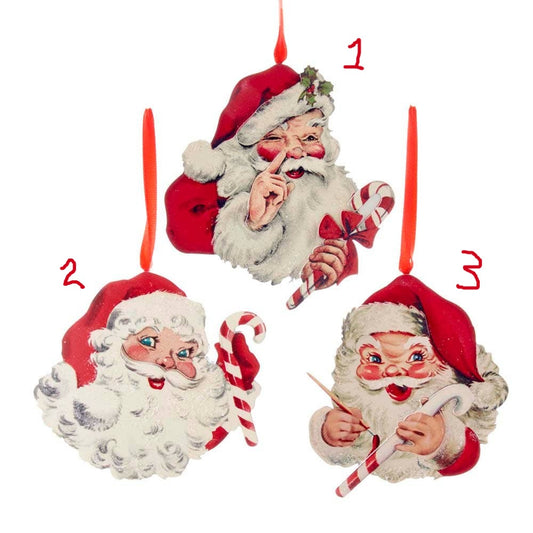 4.5 inch Wooden Santa Head with Candy cane Christmas Ornament