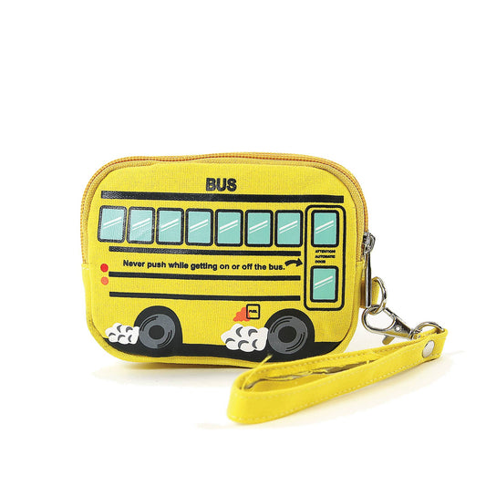 Yellow School Bus Canvas Wristlet change purse