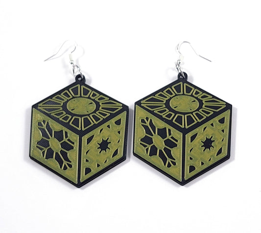 Puzzle Box Horror Movie Statement Earrings 3D Printed - Hidden Gems Novelty