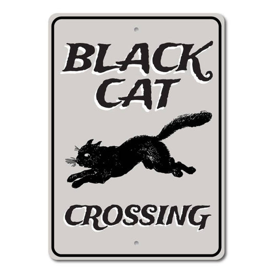 Black Cat Crossing Tin Sign - Hidden Gems Novelty