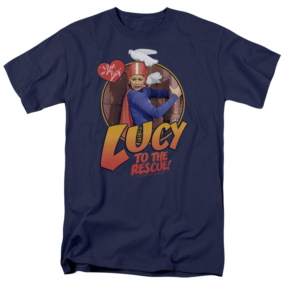 I Love Lucy meets Superman Lucy to the Rescue  Adult Regular Fit Short Sleeve Navy Blue Shirt - supermanstuff.com