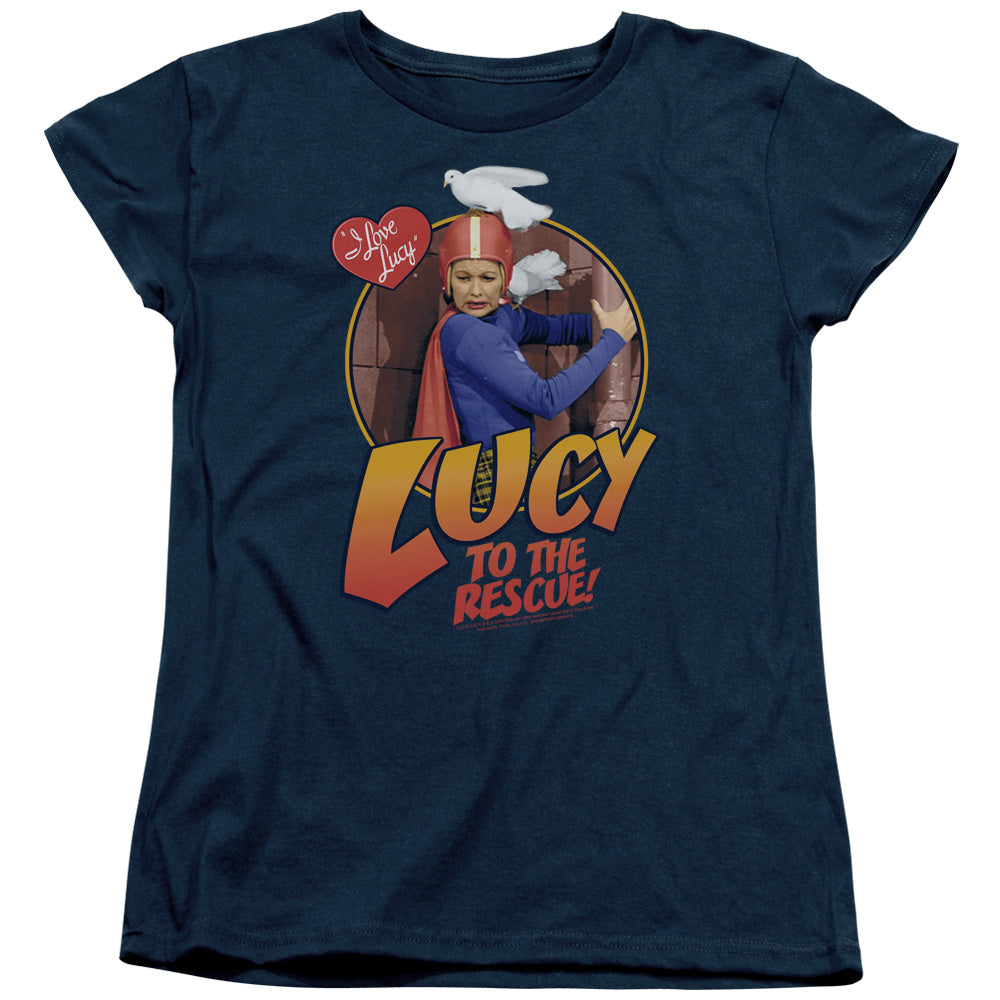 I Love Lucy meets Superman Lucy to the Rescue  Adult Regular Fit Short Sleeve Navy Blue Shirt - supermanstuff.com