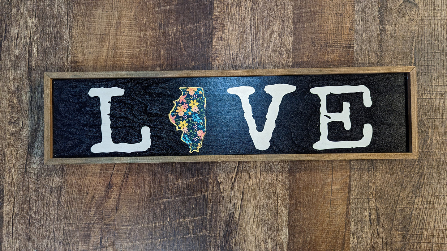 Love Floral Illinois State 24x6 Wooden Home Decor Sign