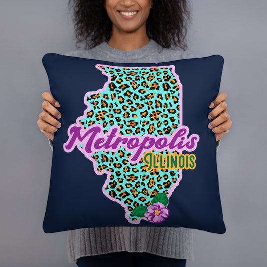 Metropolis Illinois State Flower over Leopard Print Accent Pillow