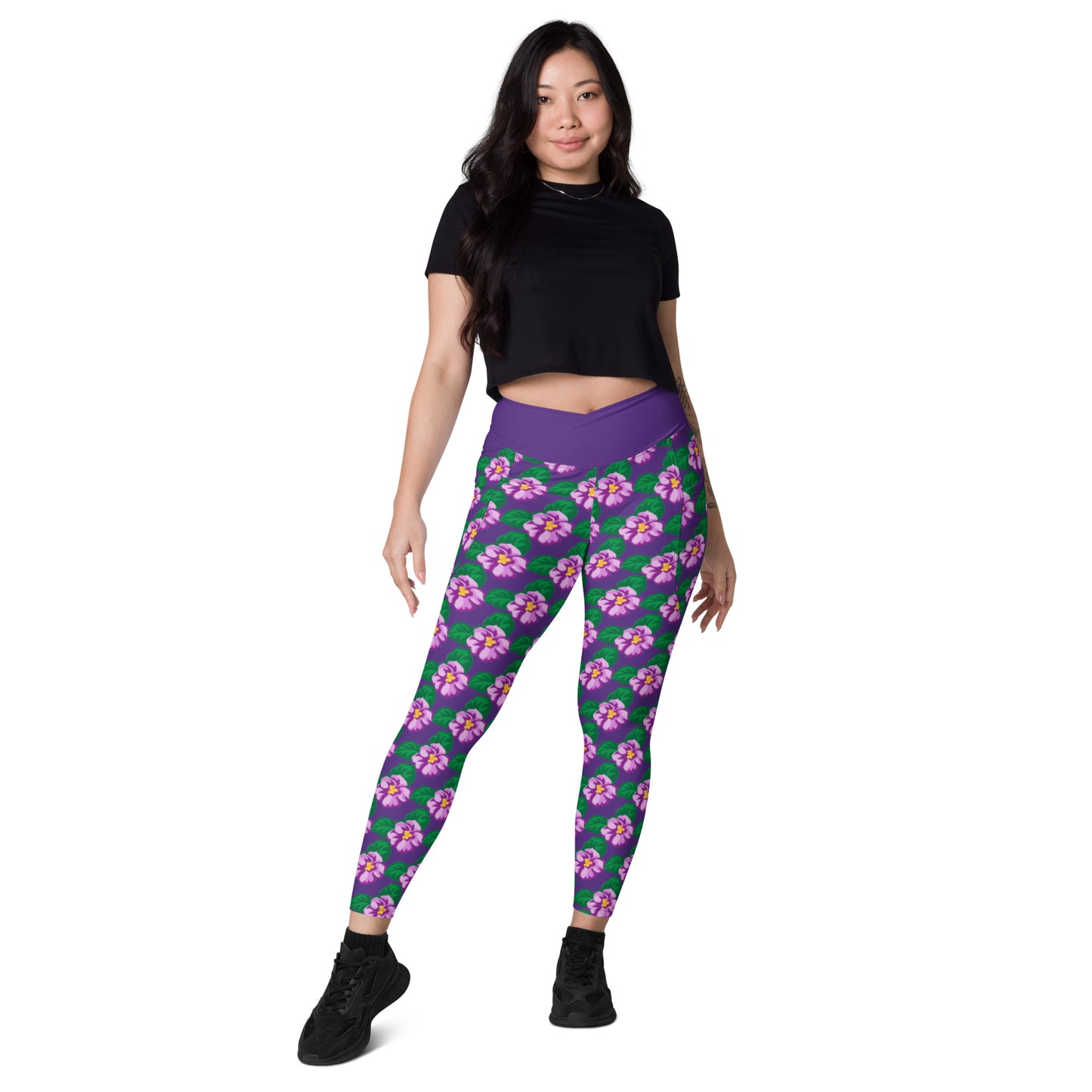 Illinois State Flower Violet Crossover leggings with pockets