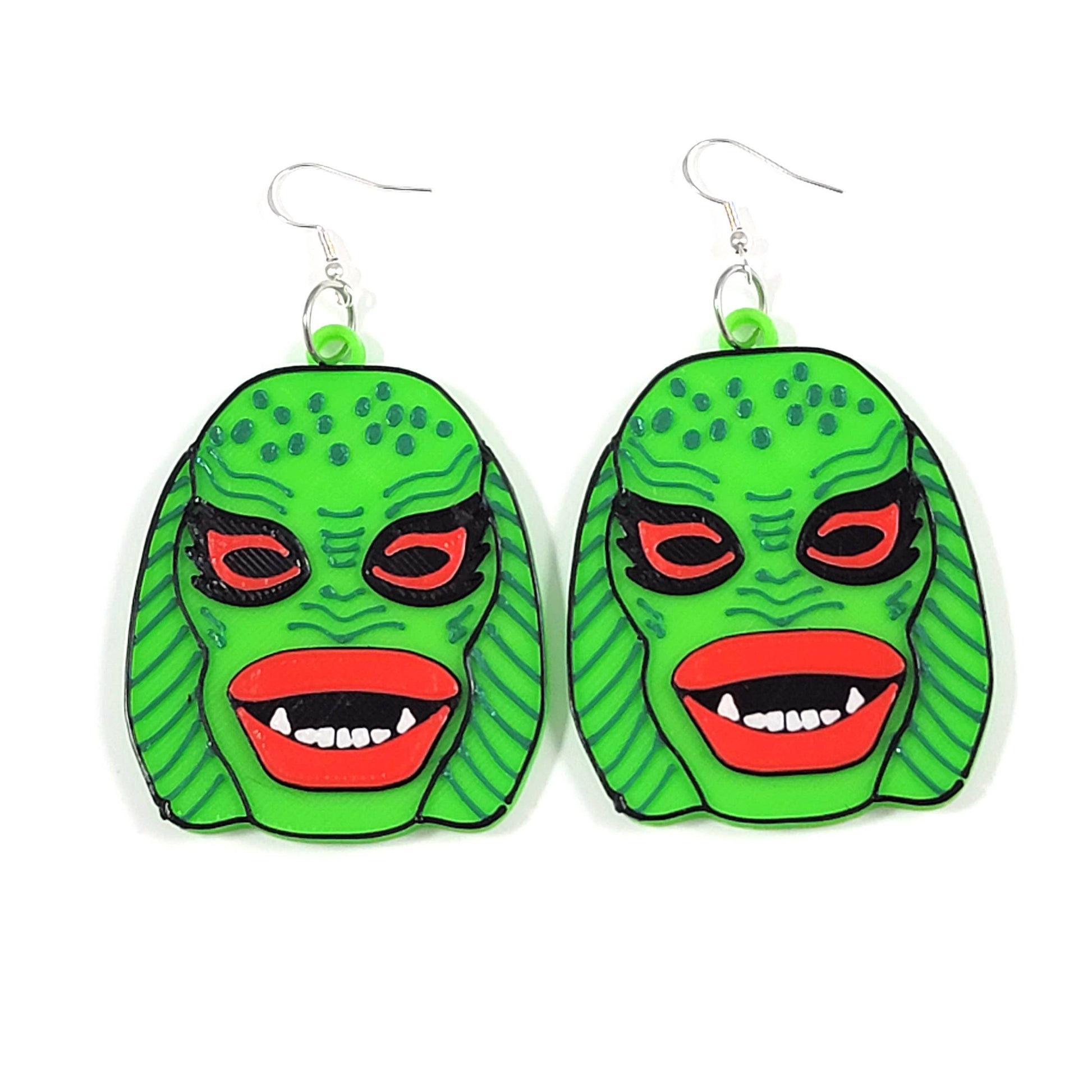Creature Horror Monster Statement Dangle Earrings 3D Printed - Hidden Gems Novelty