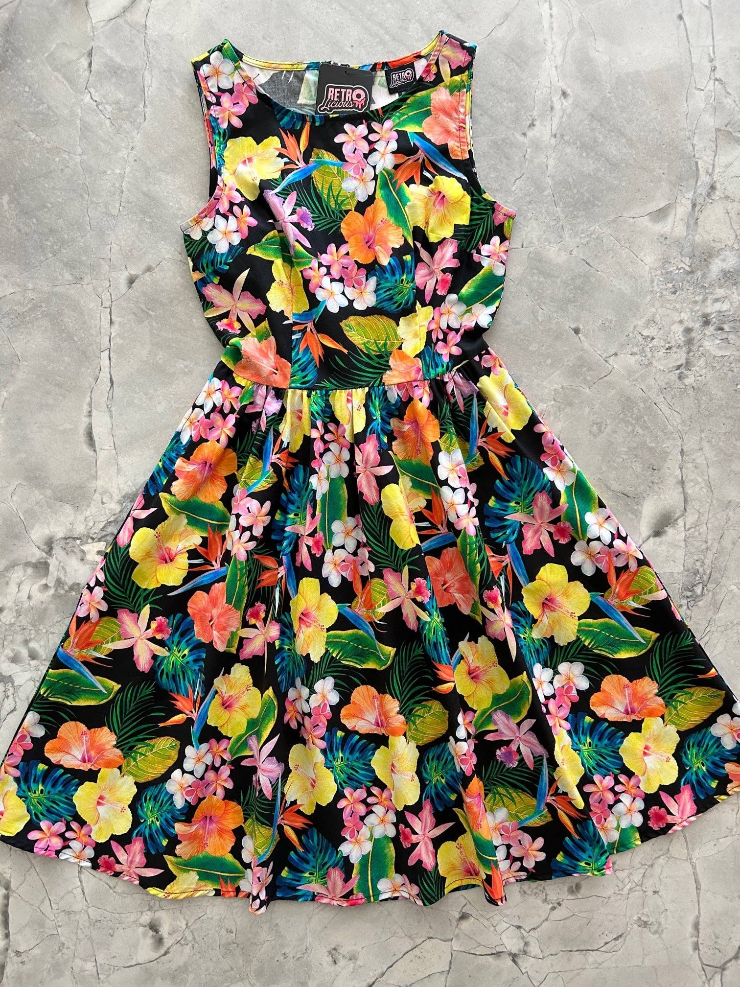 tropical retro dress Vintage 1980s Tropical Floral Party Dress, Small Ian Drummond Vintage