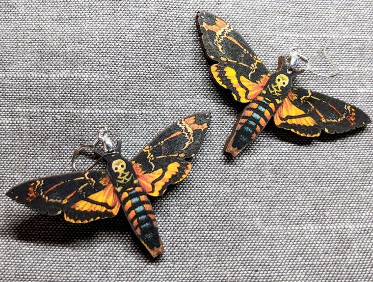 Moth Earrings / Laser Cut Wood Earrings / Death Moth Earrings / Stainless Steel / Hypoallergenic / Insect Earrings / Bug Earrings - supermanstuff.com
