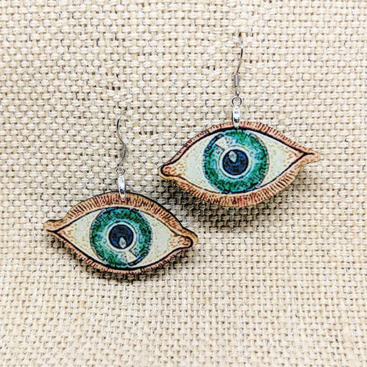 Evil Eye Earrings / Eyeball Earrings / Protection Earrings / Anatomical Eyeball Earrings / Green Eyes / Superstition Paranormal Earrings - supermanstuff.com