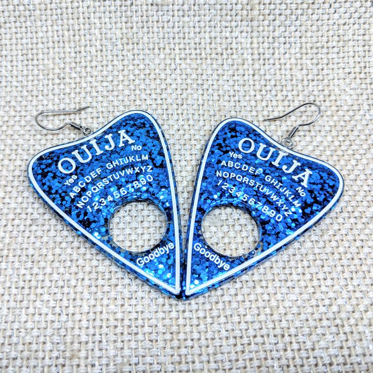 Blue Glitter Sparkle Planchette Earrings - Resin - supermanstuff.com