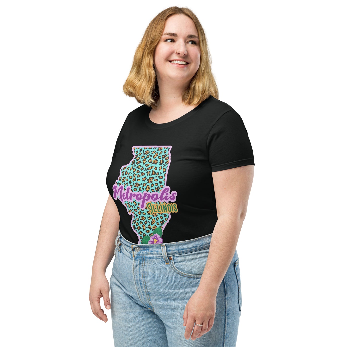 Metropolis Illinois State Flower Over Leopard Print Women’s fitted Shirt